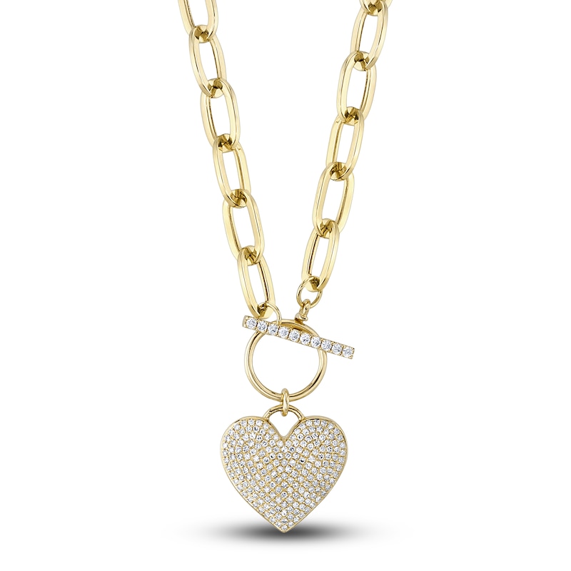 Main Image 1 of Shy Creation Diamond Heart Toggle Necklace 1/2 ct tw 14K Yellow Gold 18" SC55022370