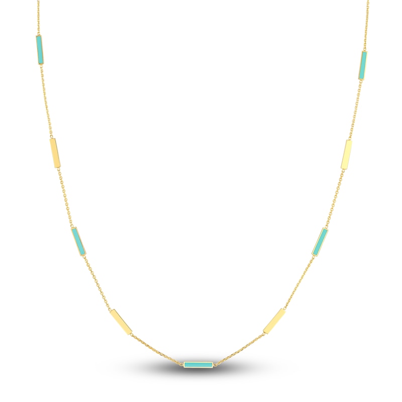 Main Image 1 of Bar Station Necklace Turquoise Enamel 14K Yellow Gold