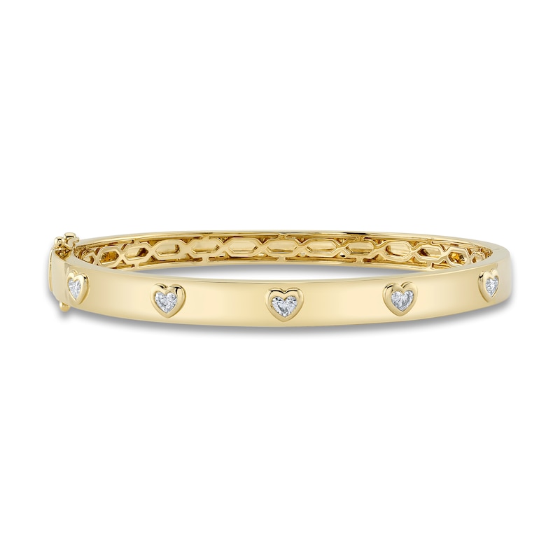 Shy Creation Diamond Heart Bangle Bracelet 1/2 ct tw Round 14K Yellow Gold SC55023803ZS