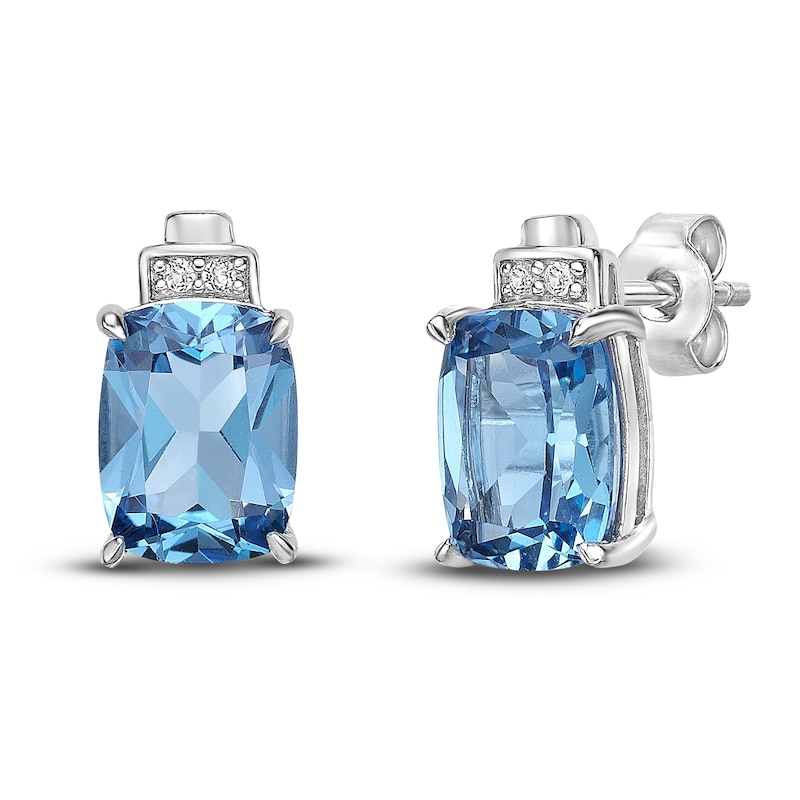 Main Image 2 of Natural Blue Topaz  & White Lab-Created Sapphire Stud Earrings 10K White Gold