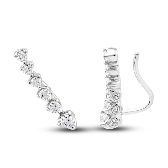 Diamond Climber Earrings 34 ct tw Round 10K White Gold