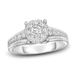 Diamond Halo Engagement Ring 1/2 ct tw Round 14K White Gold