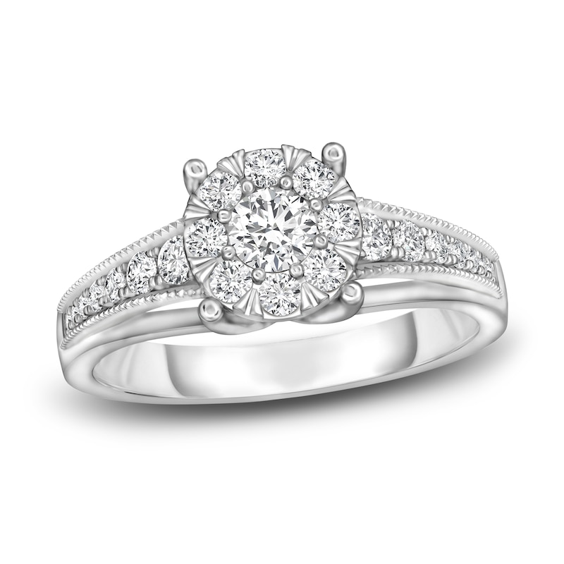 Main Image 1 of Diamond Halo Engagement Ring 1/2 ct tw Round 14K White Gold