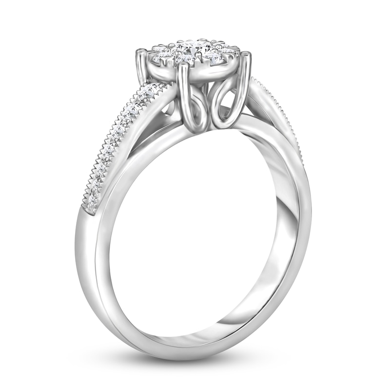 Main Image 2 of Diamond Halo Engagement Ring 1/2 ct tw Round 14K White Gold