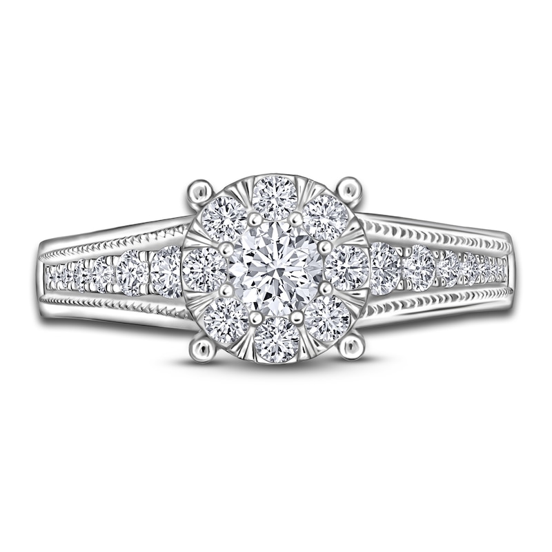 Main Image 3 of Diamond Halo Engagement Ring 1/2 ct tw Round 14K White Gold