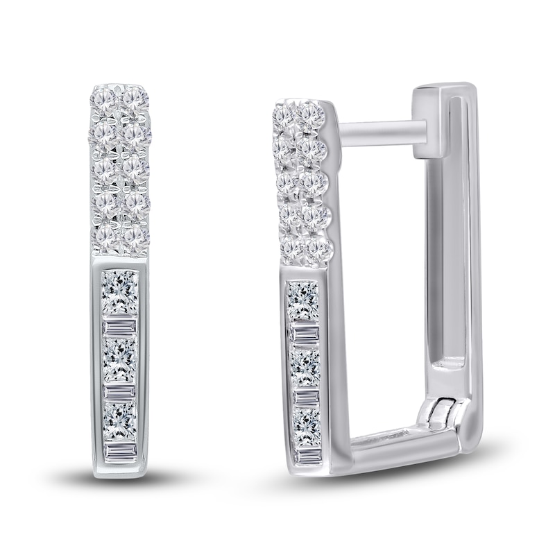 Main Image 1 of Kallati Diamond Hoop Earrings 1/4 ct tw Round/Baguette/Princess 14K White Gold