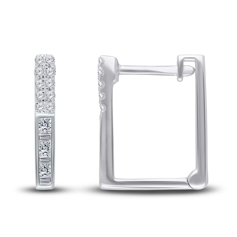 Main Image 2 of Kallati Diamond Hoop Earrings 1/4 ct tw Round/Baguette/Princess 14K White Gold