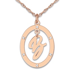 Diamond Initial Pendant Necklace 1/20 ct tw Round 14K Rose Gold 18"