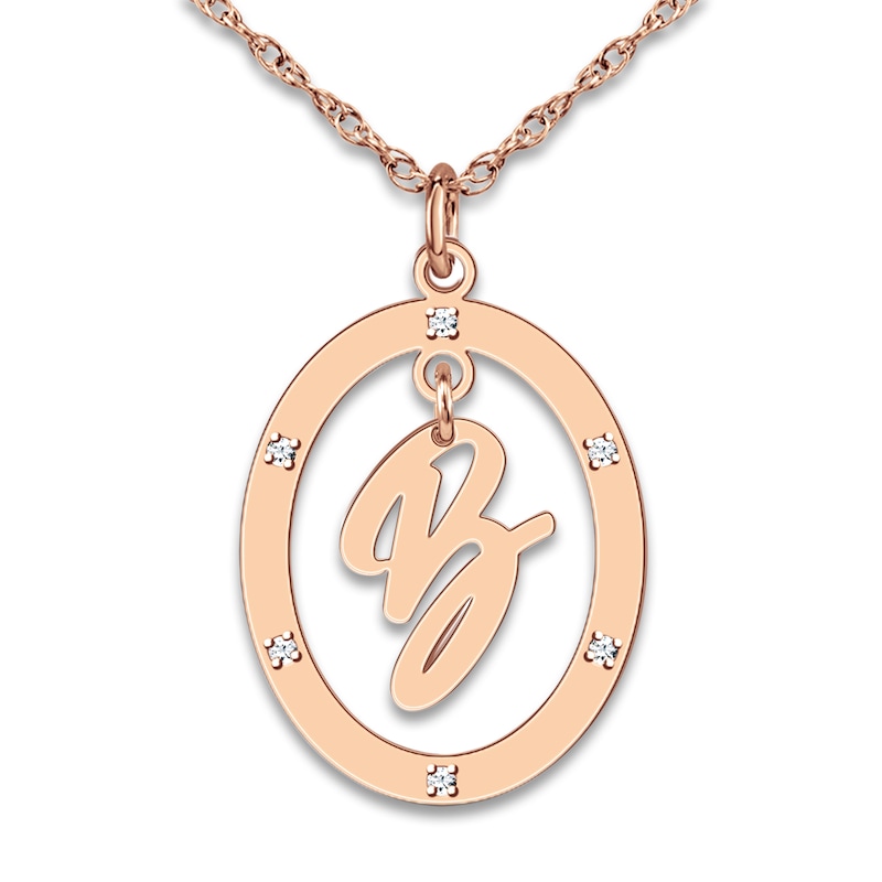 Main Image 1 of Diamond Initial Pendant Necklace 1/20 ct tw Round 14K Rose Gold 18"