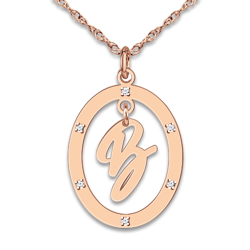 Diamond Initial Pendant Necklace 1/20 ct tw Round 14K Rose Gold 18"