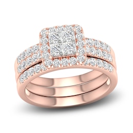 Diamond Bridal Set 1-1/4 ct tw Princess/Round 14K Rose Gold