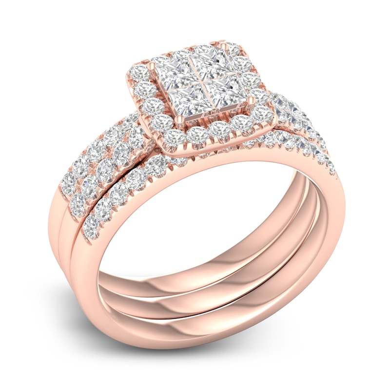 Main Image 2 of Diamond Bridal Set 1-1/4 ct tw Princess/Round 14K Rose Gold
