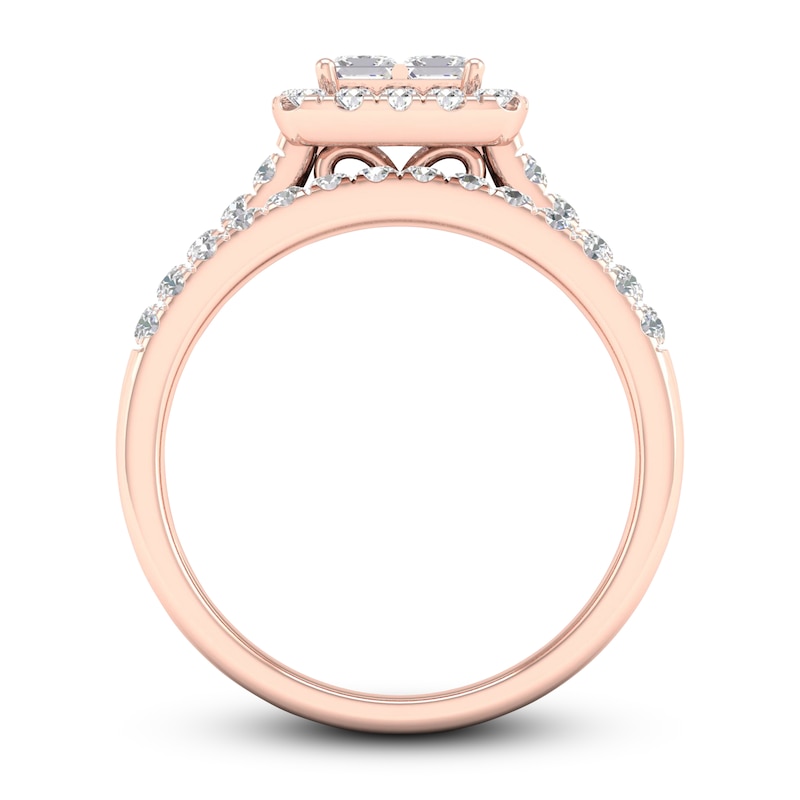 Main Image 4 of Diamond Bridal Set 1-1/4 ct tw Princess/Round 14K Rose Gold