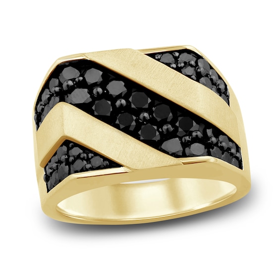Men's Black Diamond Ring 2-1/4 ct tw Round 14K Yellow Gold