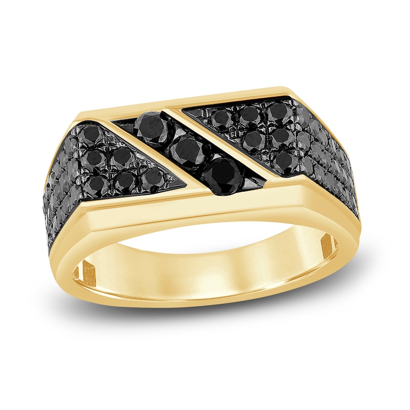 Main Image 1 of Men's Black Diamond Ring 2-1/2 ct tw Round 14K Yellow Gold
