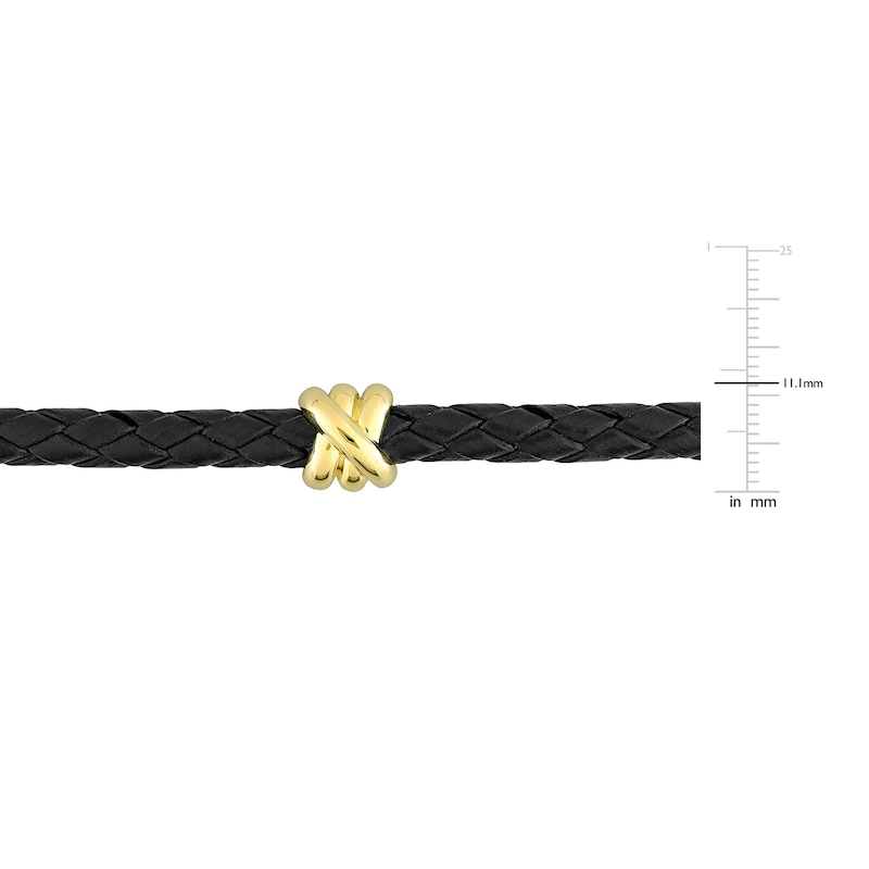 Main Image 4 of Y-Knot Men's Woven Black Leather Bracelet 14K Yellow Gold 9"