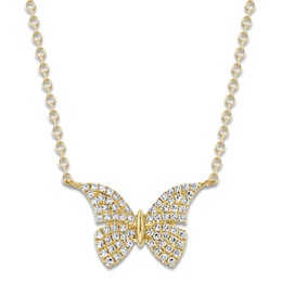 Shy Creation Diamond Butterfly Necklace 1/8 ct tw Round 14K Yellow Gold 18" SC55024050