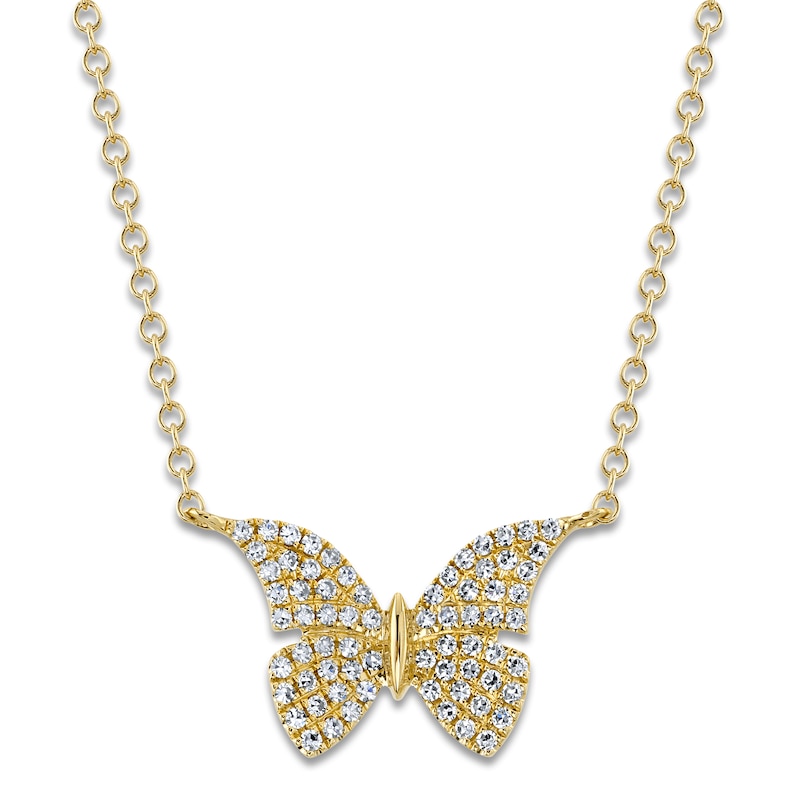 Main Image 1 of Shy Creation Diamond Butterfly Necklace 1/8 ct tw Round 14K Yellow Gold 18" SC55024050