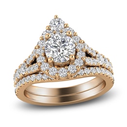 Diamond Halo Bridal Set 2 ct tw Round 14K Rose Gold