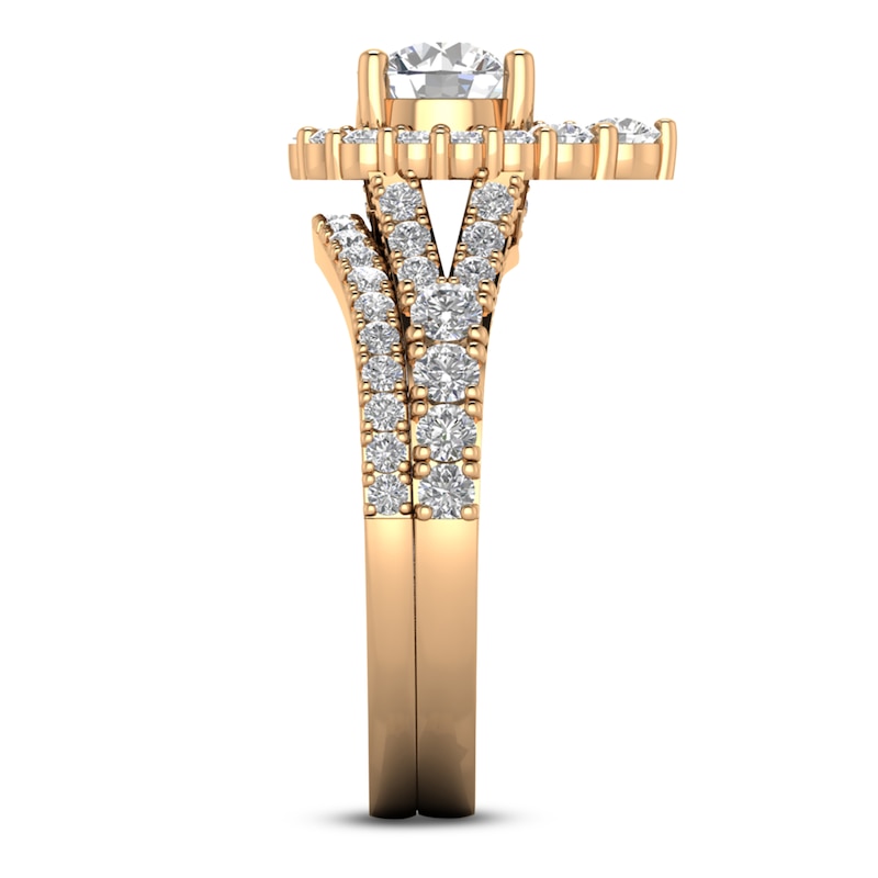 Main Image 3 of Diamond Halo Bridal Set 2 ct tw Round 14K Rose Gold