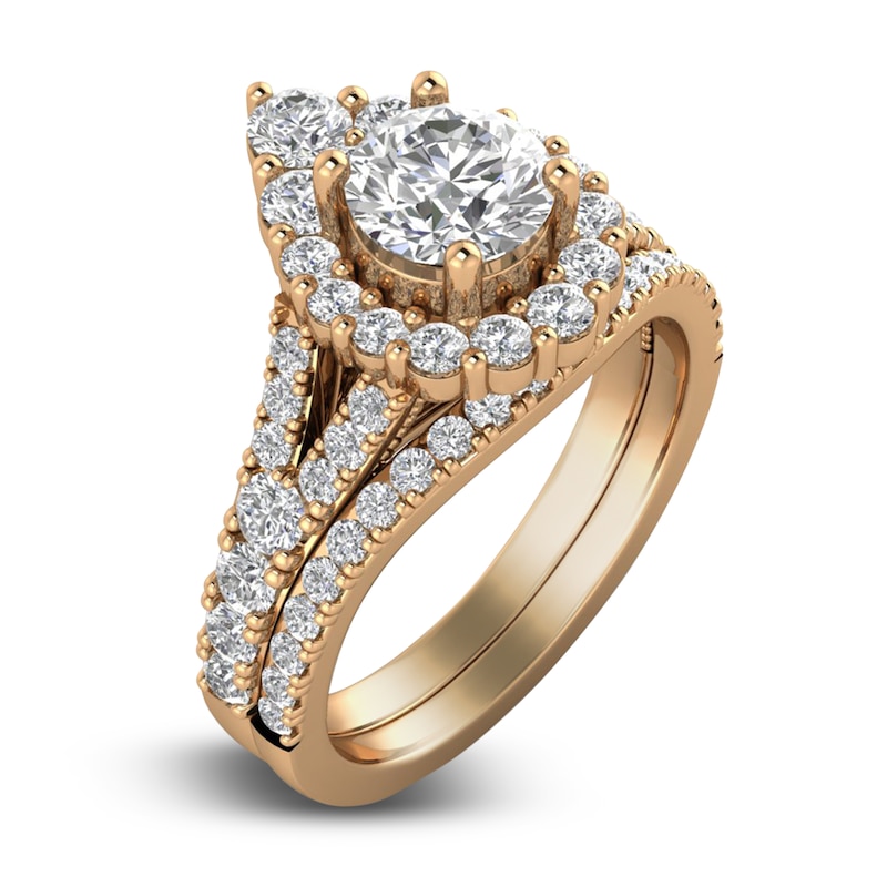 Main Image 4 of Diamond Halo Bridal Set 2 ct tw Round 14K Rose Gold