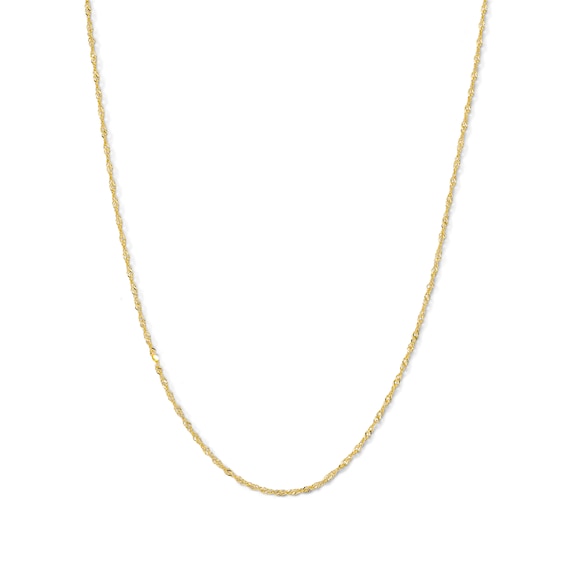 Solid Singapore Chain Necklace 14K Yellow Gold 20" 1mm