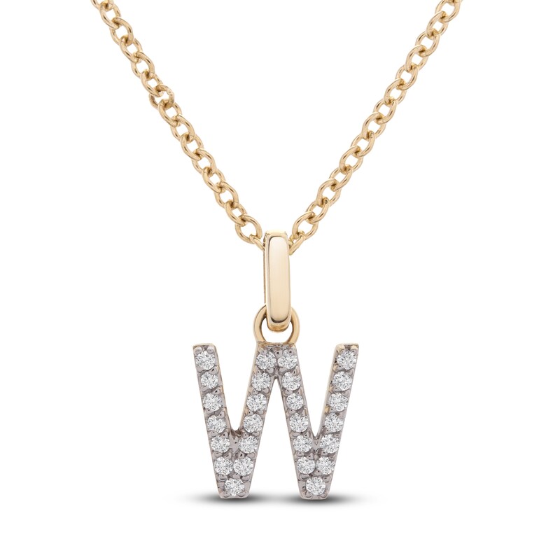 Main Image 1 of Diamond Letter W Necklace 1/10 ct tw Round 14K Yellow Gold 18"