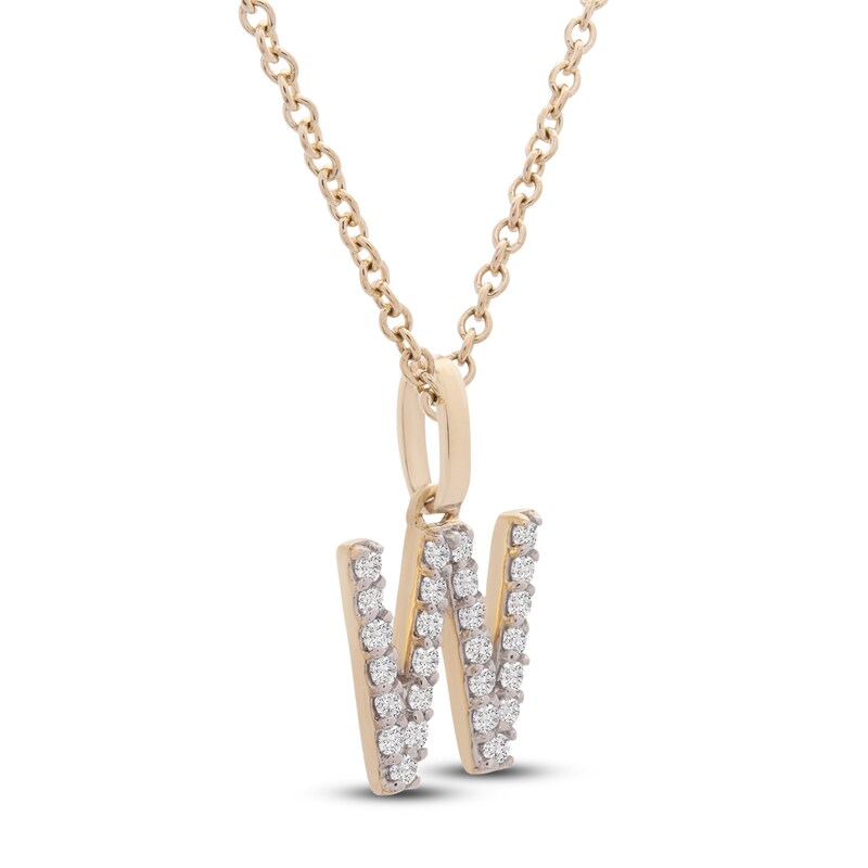 Main Image 2 of Diamond Letter W Necklace 1/10 ct tw Round 14K Yellow Gold 18"