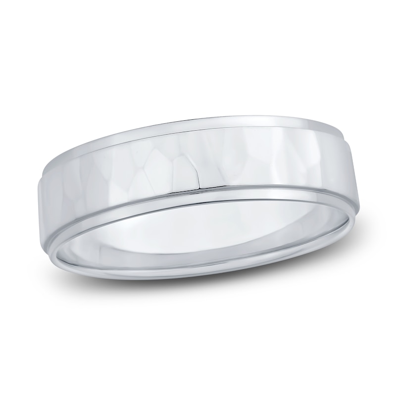 Main Image 1 of Men's Hammered Wedding Band 14K White Gold 6.0mm