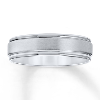 Men's Brushed Wedding Band 14K White Gold 6.0mm