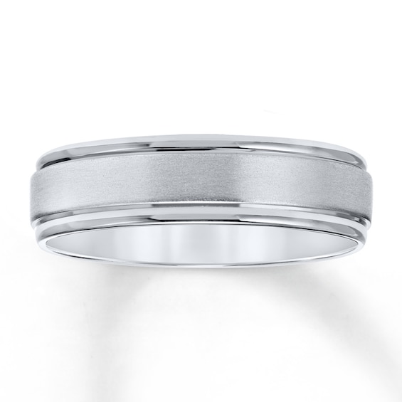 Men's Brushed Wedding Band 14K White Gold 6.0mm