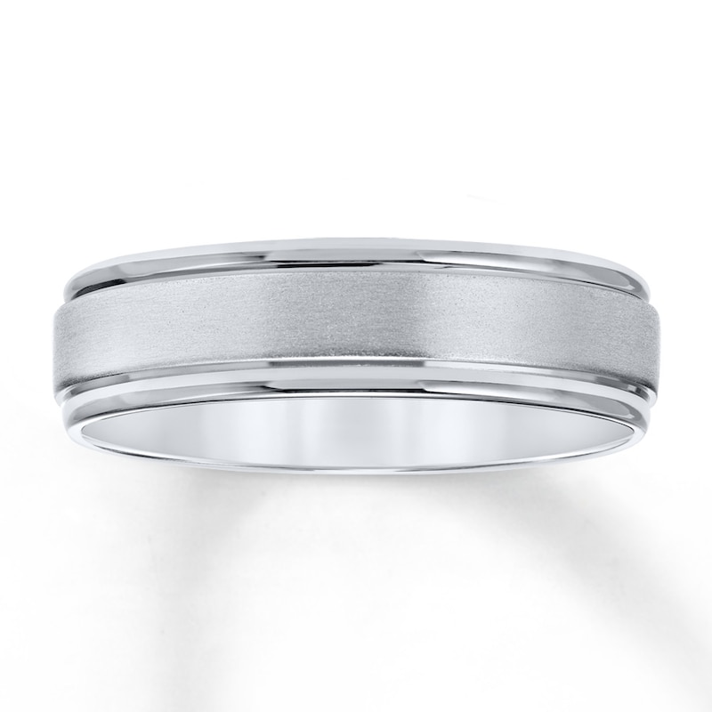 Main Image 1 of Men's Brushed Wedding Band 14K White Gold 6.0mm