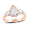 Thumbnail Image 1 of Round, Princess, Marquise & Pear-Cut Diamond 3-Stone Halo Ring 3/4 ct tw 14K Rose Gold