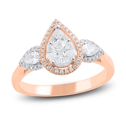 Round, Princess, Marquise & Pear-Cut Diamond 3-Stone Halo Ring 3/4 ct tw 14K Rose Gold