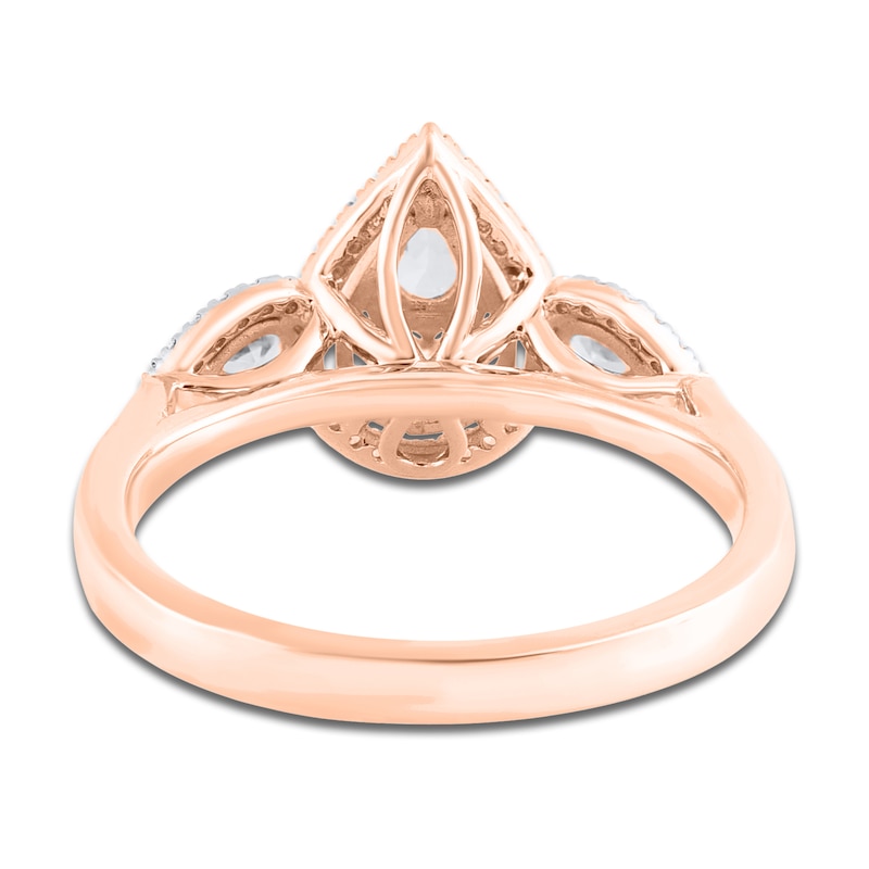 Main Image 3 of Round, Princess, Marquise & Pear-Cut Diamond 3-Stone Halo Ring 3/4 ct tw 14K Rose Gold