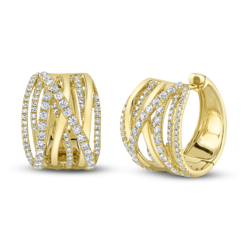 Shy Creation Diamond Huggie Earrings 3/4 ct tw 14K Yellow Gold SC55025348D0.65