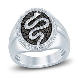 Men's Black & White Diamond Ring 5/8 ct tw Round 14K White Gold