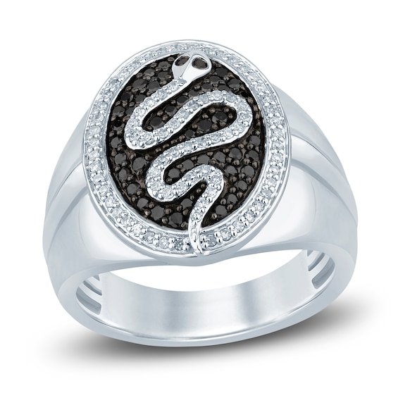 Men's Black & White Diamond Ring 5/8 ct tw Round 14K White Gold