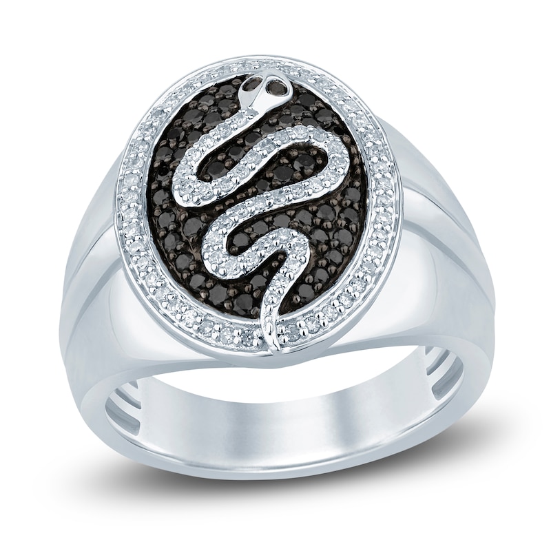 Main Image 1 of Men's Black & White Diamond Ring 5/8 ct tw Round 14K White Gold