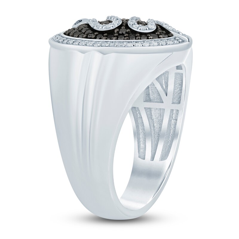 Main Image 2 of Men's Black & White Diamond Ring 5/8 ct tw Round 14K White Gold