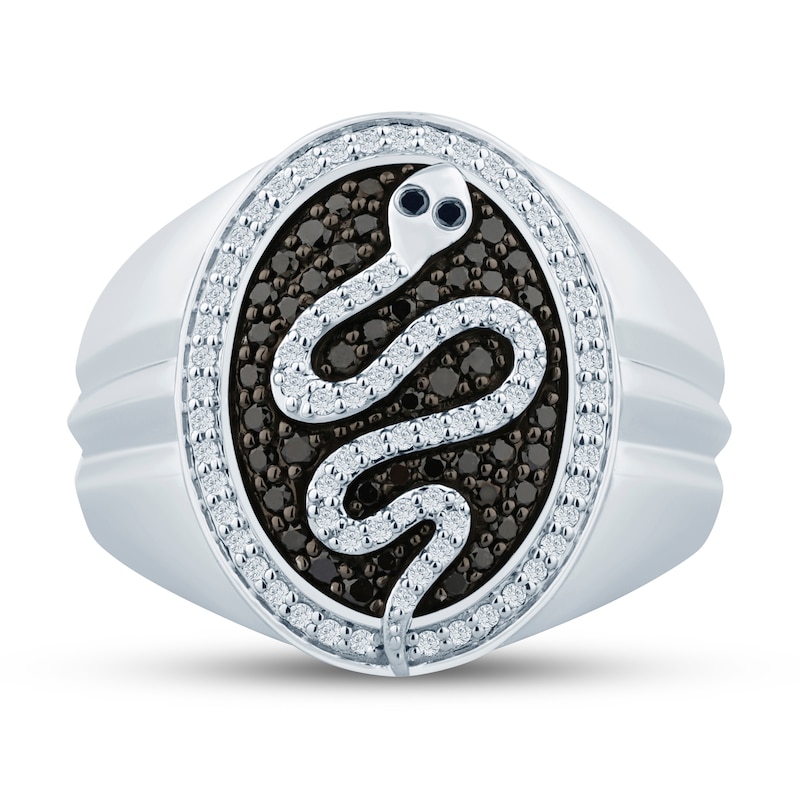 Main Image 3 of Men's Black & White Diamond Ring 5/8 ct tw Round 14K White Gold