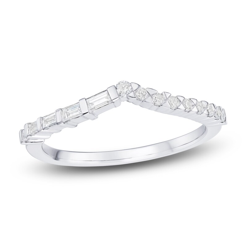 Main Image 1 of Round & Baguette-Cut Diamond Contour Anniversary Band 1/4 ct tw 14K White Gold