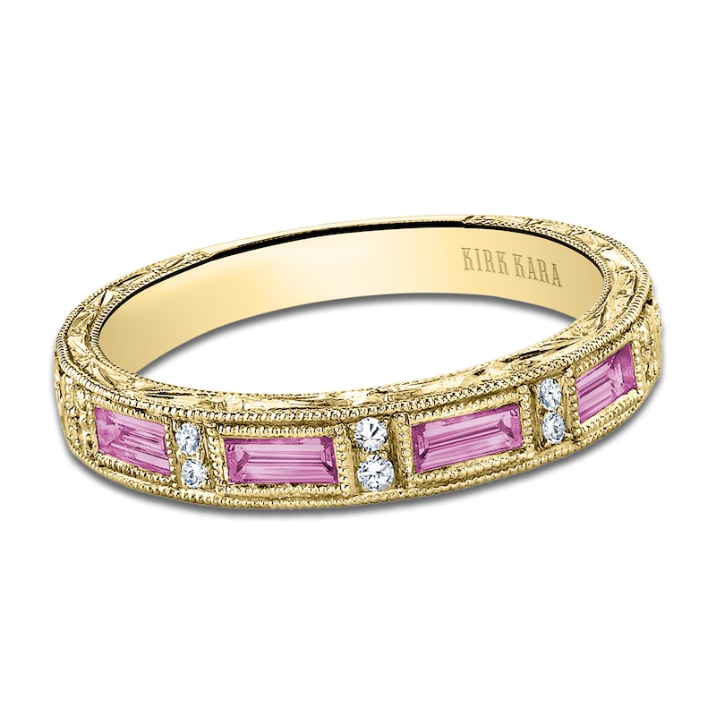 Main Image 1 of Kirk Kara Natural Pink Sapphire & Diamond Wedding Band 1/20 ct tw 18K Yellow Gold