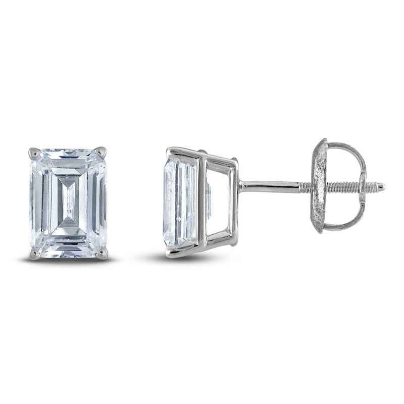 Main Image 1 of Emerald-Cut Lab-Created Diamond Solitaire Stud Earrings 5 ct tw 14K White Gold (F/SI2)