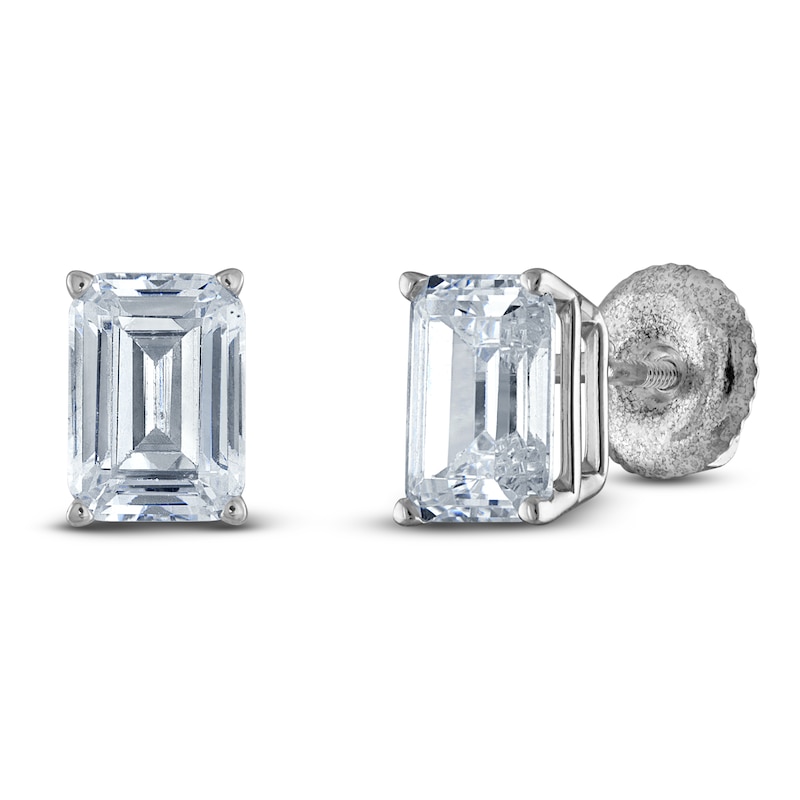 Main Image 2 of Emerald-Cut Lab-Created Diamond Solitaire Stud Earrings 5 ct tw 14K White Gold (F/SI2)