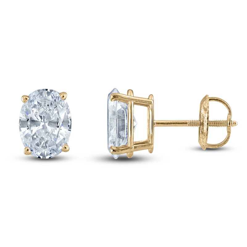 Main Image 1 of Oval-Cut Lab-Grown Diamond Solitaire Stud Earrings 3 ct tw 14K Yellow Gold (F/SI2)