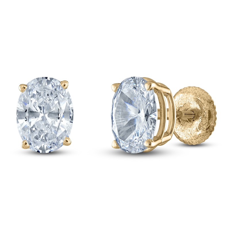Main Image 2 of Oval-Cut Lab-Grown Diamond Solitaire Stud Earrings 3 ct tw 14K Yellow Gold (F/SI2)
