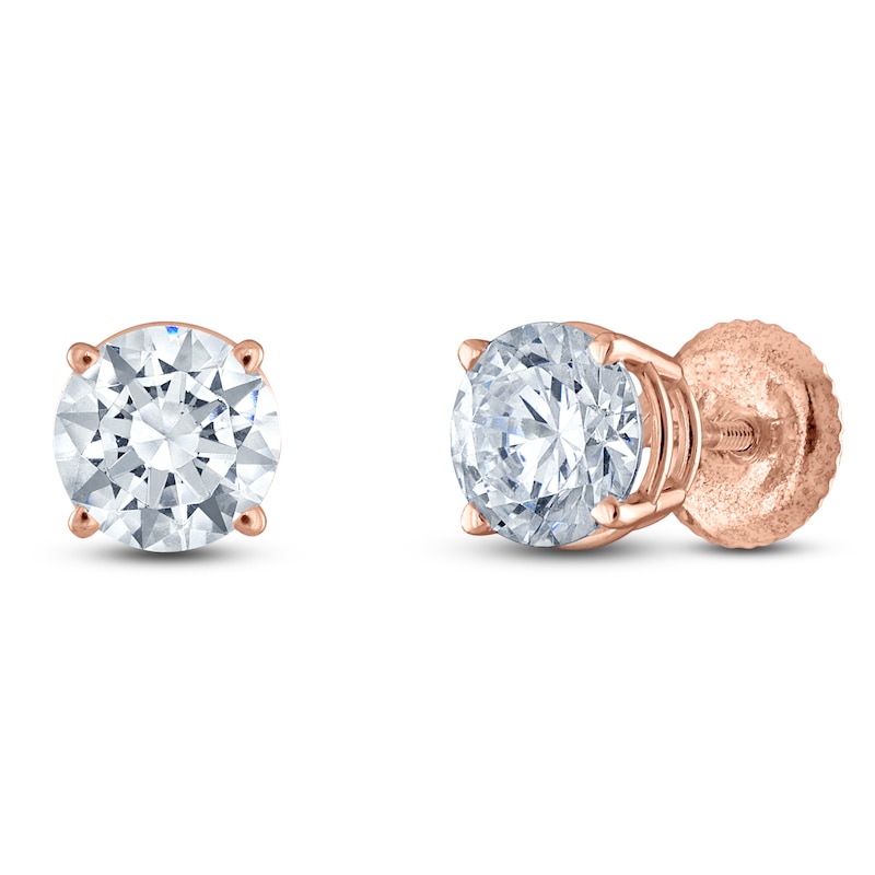 Main Image 2 of Round-Cut Lab-Grown Diamond Solitaire Stud Earrings 1-1/2 ct tw 14K Rose Gold (F/SI2)
