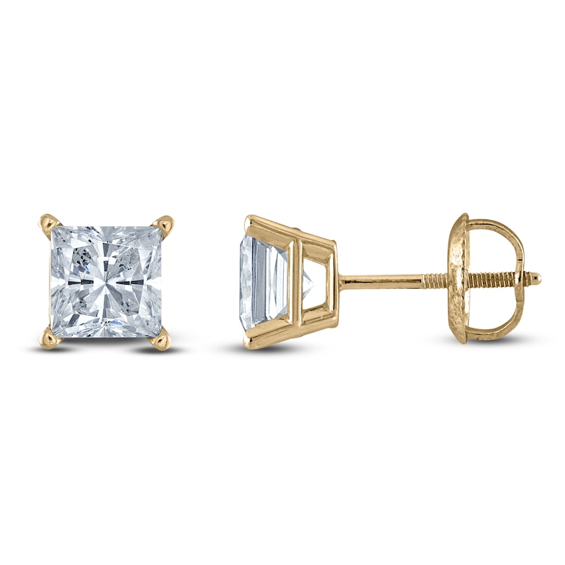 Main Image 1 of Princess-Cut Diamond Solitaire Stud Earrings 1-1/5 ct tw 14K Yellow Gold (I/I2)
