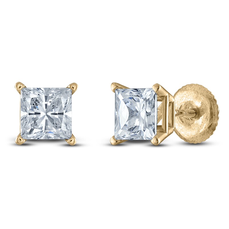 Main Image 2 of Princess-Cut Diamond Solitaire Stud Earrings 1-1/5 ct tw 14K Yellow Gold (I/I2)